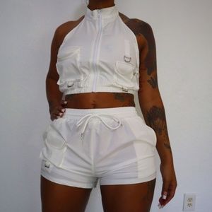 Cargo Style | Crop Top & Shorts Set | White